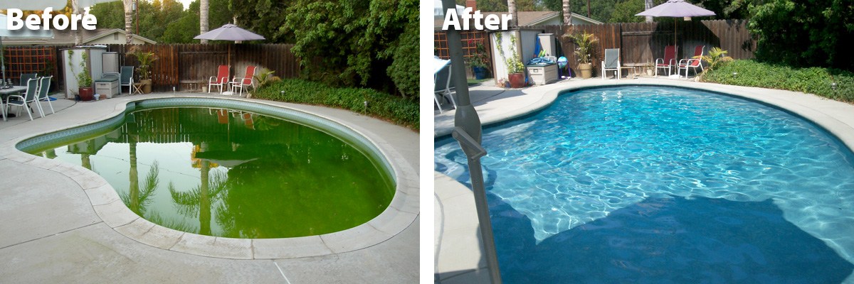 Before and after Acid washed pool of a villa 
